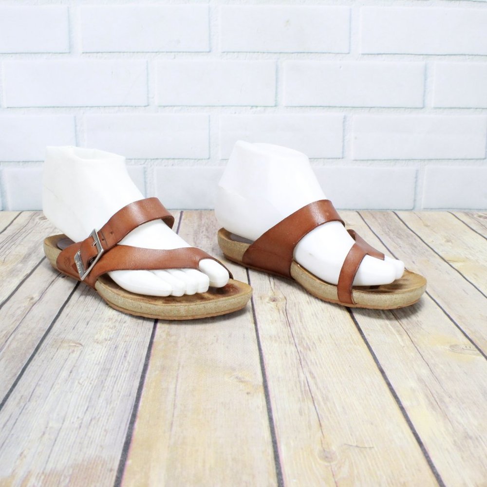SALE! Yokono Thong Brown Leather Buckle Sandals 6 - Picture 4 of 8
